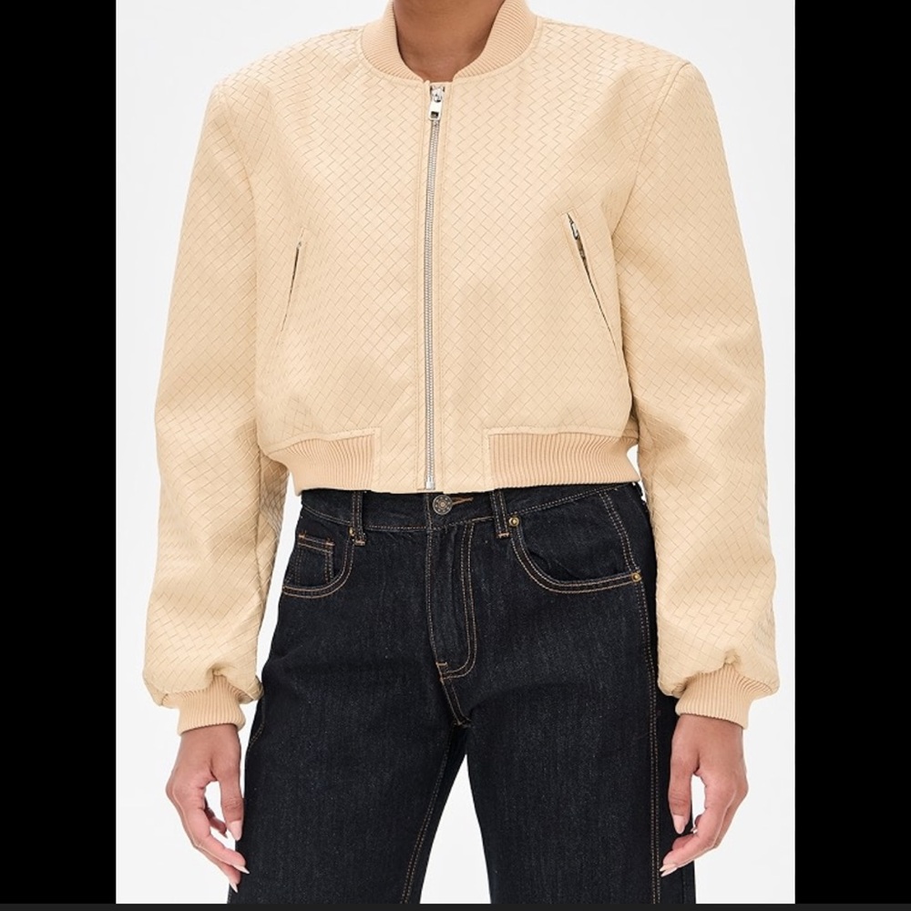 Lioness Textured Beige Bomber Jacket